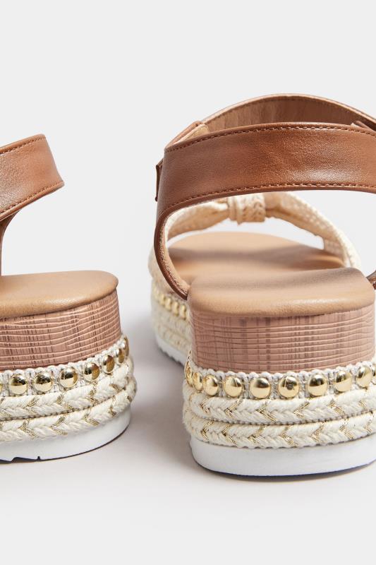 Brown Raffia Espadrille Wedge Heel Sandals In Extra Wide EEE Fit | Yours Clothing 4