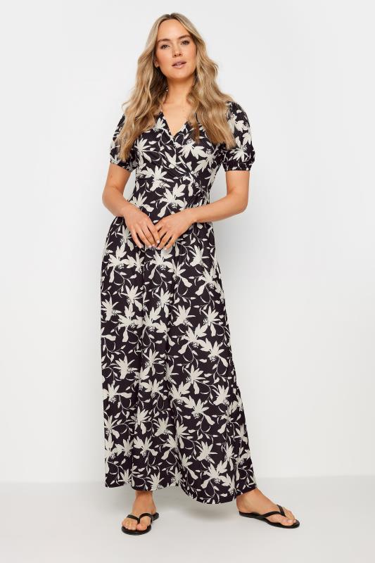 LTS Tall Womens Black Floral Print Maxi Wrap Dress | Long Tall Sally 1