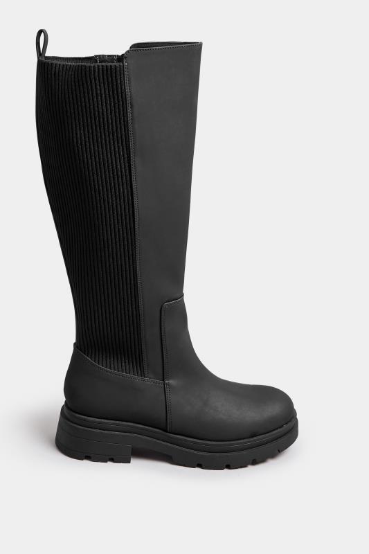 Black Sock Panel Knee High Boots In Wide E Fit & Extra Wide EEE Fit | Yours Clothing 3