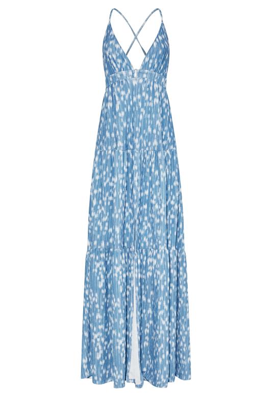 LTS Tall Women's Blue Spot Print Cross Back Tiered Maxi Dress | Long Tall Sally 7