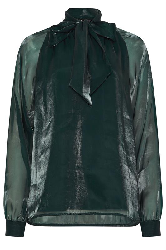 LTS Tall Dark Green Organza Tie Neck Blouse | Long Tall Sally 5