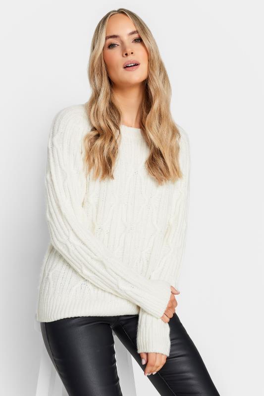 LTS Tall White Chunky Cable Knit Jumper | Long Tall Sally 1