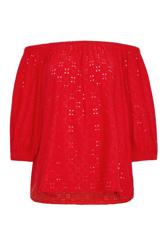 LTS Tall Women's Red Broderie Anglaise Bardot Top | Long Tall Sally 5