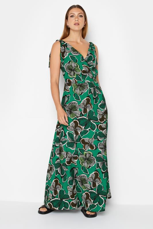 Tall  LTS Tall Green Tropical Print Shoulder Tie Maxi Dress