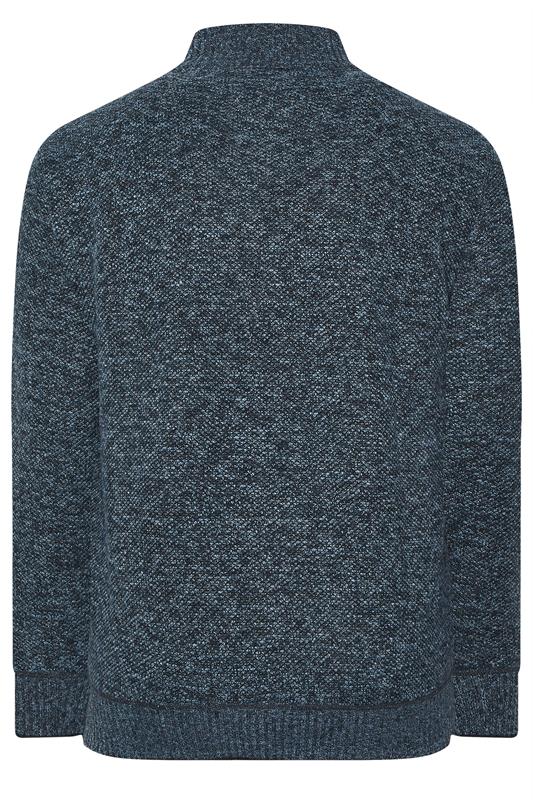 D555 Big & Tall Blue Marl Zip Through Knitted Jumper | BadRhino 2