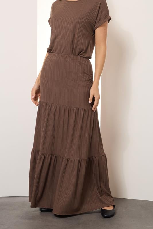 LTS Tall Chocolate Brown Textured Tiered Maxi Skirt | Long Tall Sally 2