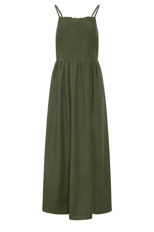 LTS Tall Women's Olive Green Linen Embroidered Midi Dress | Long Tall Sally 6