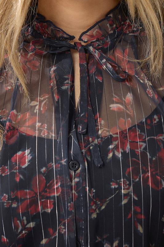 LTS Tall Navy Blue Floral Print Frill Neck Blouse | Long Tall Sally 4