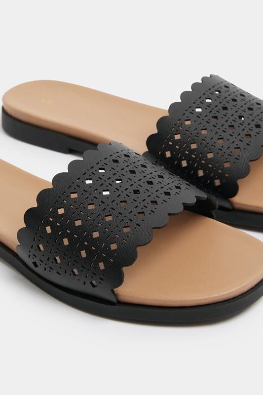 Black Faux Leather Cut Out Mule Sandals In Wide E Fit | Yours Clothing 5