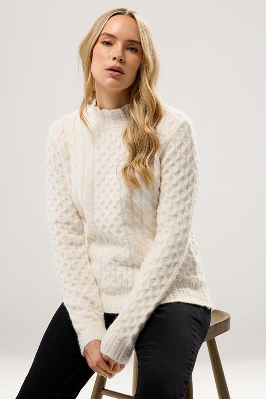 Tall  LTS Tall Ivory White Cable Knit Frill Jumper