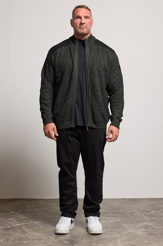 D555 Big & Tall Charcoal Grey Marl Zip Through Knitted Jumper | BadRhino 3