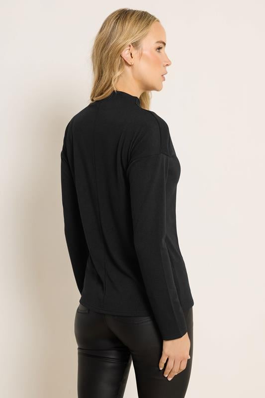 LTS Tall Black Knit Funnel Neck Top | Long Tall Sally 3