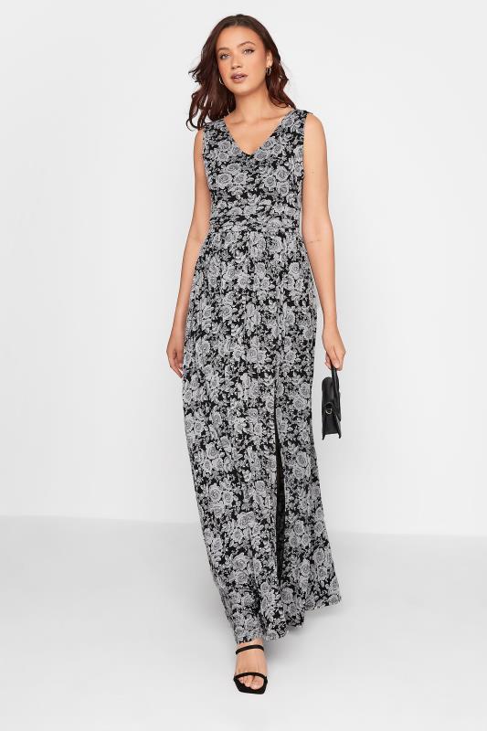Tall  LTS Tall Black Floral Side Slit Maxi Dress