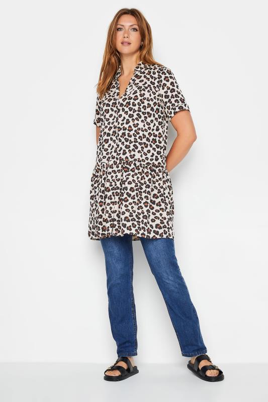 LTS Tall Women's Beige Brown Leopard Print Tiered Tunic Top | Long Tall Sally 3