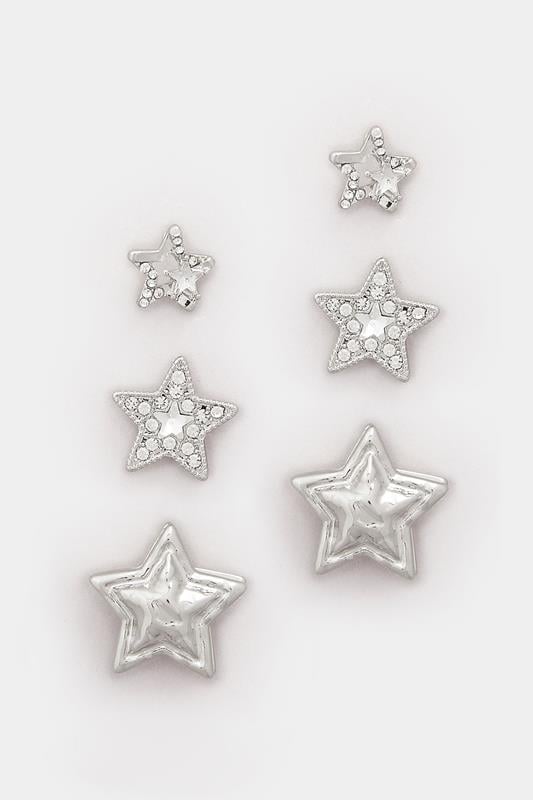 3 PACK Silver Tone Stud Stud Earrings | Yours Clothing  1