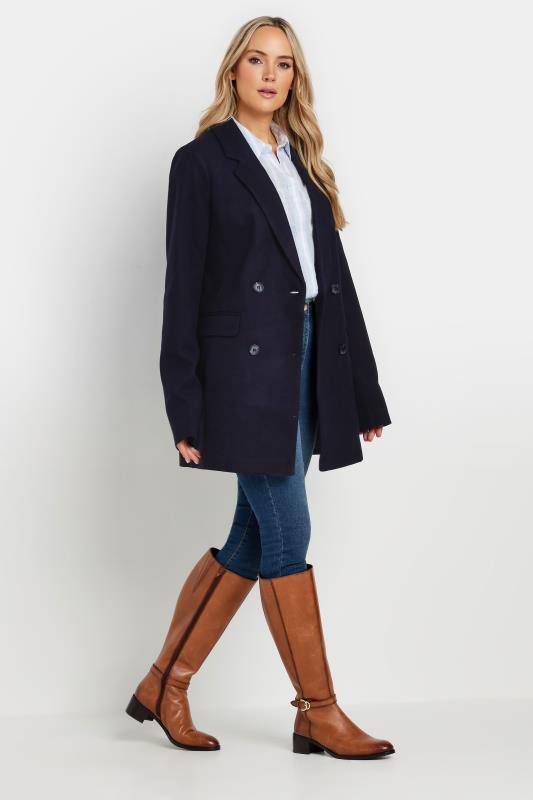 LTS Tall Women's Navy Blue Double Breasted Brushed Jacket | Long Tall Sally 2