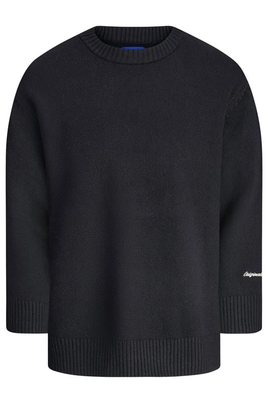 JACK & JONES Big & Tall Black Crew Neck Knit Jumper | BadRhino 1