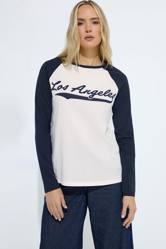 Tall  LTS Tall Navy Blue & Cream 'Los Angeles' Slogan T-Shirt
