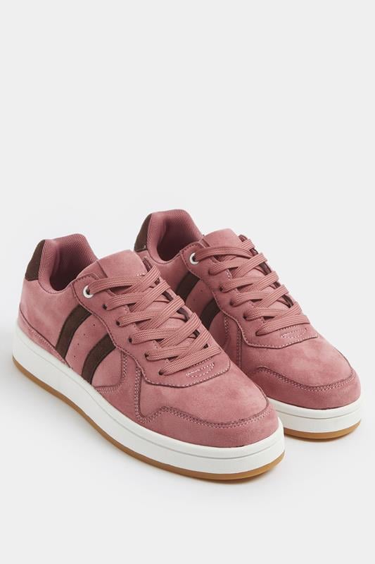  Yours Pink & Brown Padded Lace Up Trainers In Wide E Fit