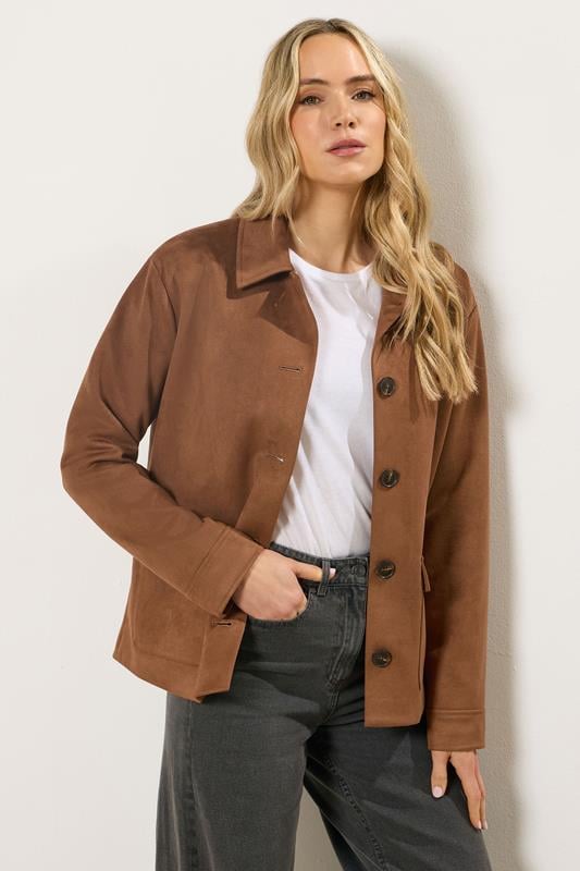 Tall  LTS Tall Natural Brown Faux Suede Trucker Jacket