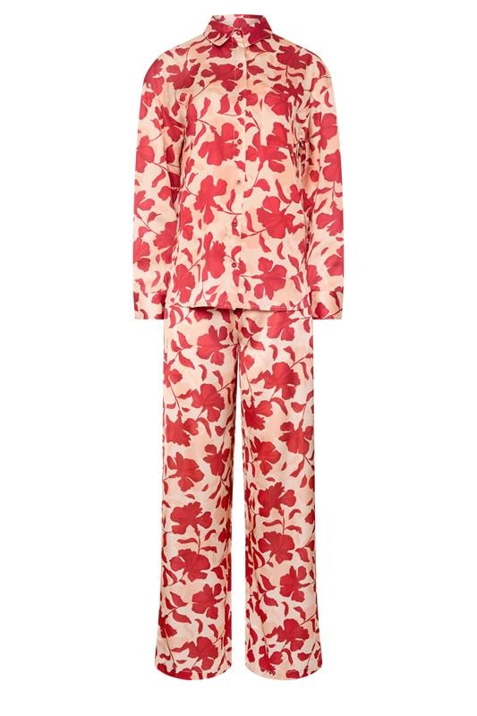LTS Tall Women's Set Pink Floral Satin Button Shirt & Wide Leg Trousers | Long Tall Sally 6