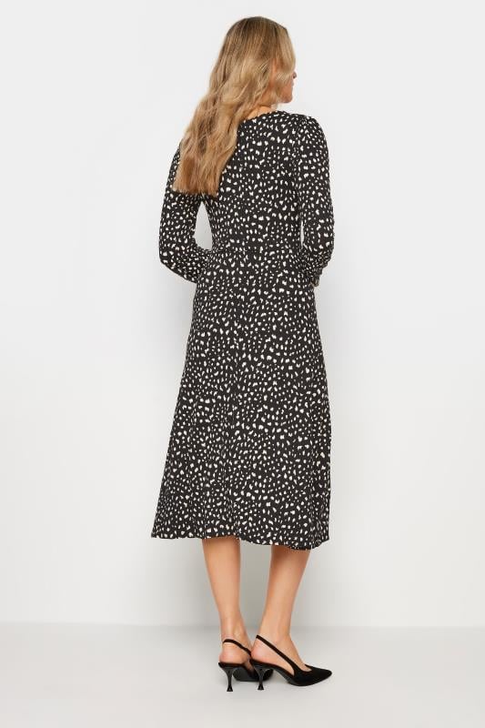 LTS Tall Black Long Sleeve Markings Print Midi Tea Dress | Long Tall Sally 3