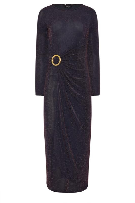 Tall  LTS Tall Navy Blue Sparkle Textured Drape Buckle Dress