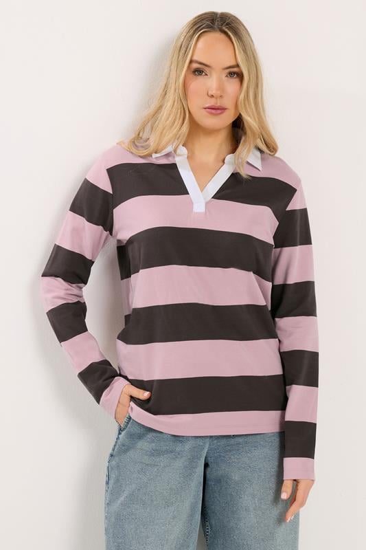 Tall  LTS Tall Chocolate Brown & Pink Stripe Rugby Sweatshirt