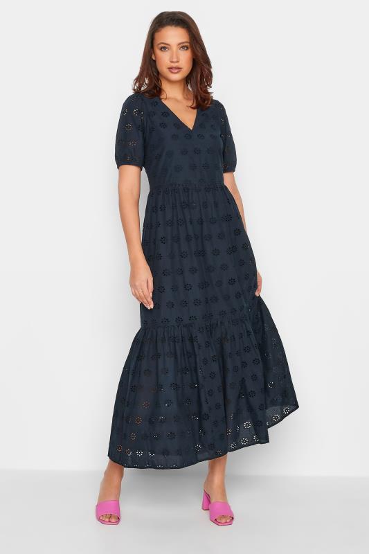 Tall  LTS Tall Navy Blue Broderie Anglaise Tiered Maxi Dress