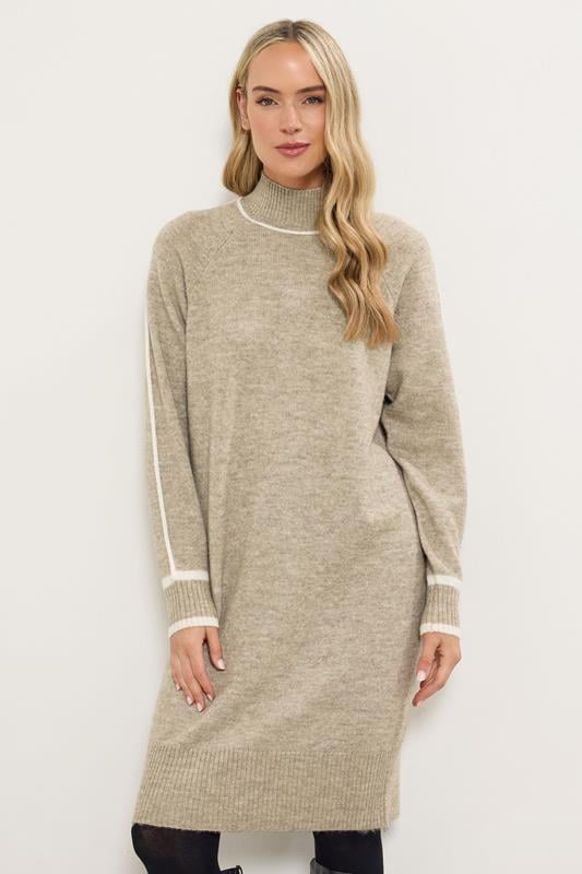 Tall  LTS Tall Beige Brown Contrast Trim Jumper Dress