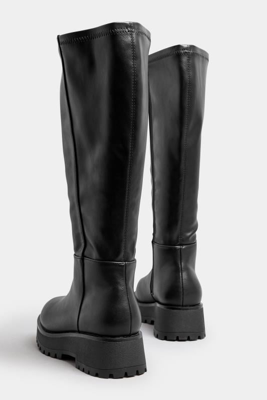 Black Faux Leather Chunky Knee High Boots In Wide E Fit & Extra Wide EEE Fit | Yours Clothing 4