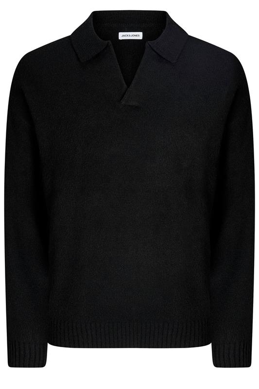 JACK & JONES Big & Tall Black Split Neck Knitted Jumper | BadRhino 1