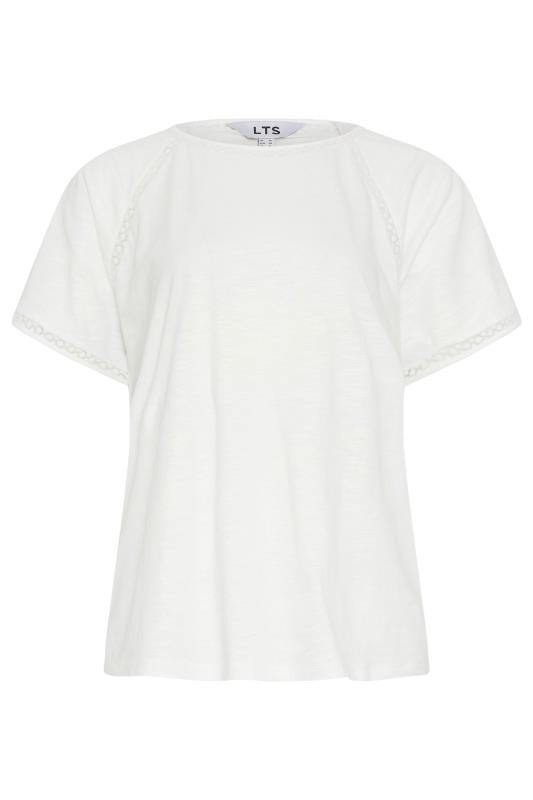 LTS Tall Women's Ivory White Crochet Detail T-Shirt | Long Tall Sally 5