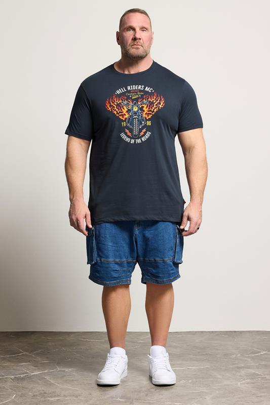 D555 Big & Tall Navy Blue Motorbike Graphic T-Shirt | BadRhino 1