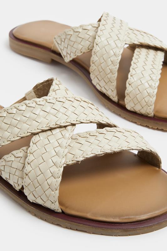 LTS Ivory White Faux Leather Woven Mule Sandals In Standard Fit | Long Tall Sally 4