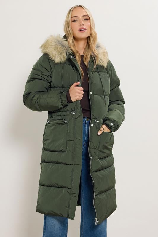 LTS Tall Khaki Green Padded Midi Coat | Long Tall Sally 2