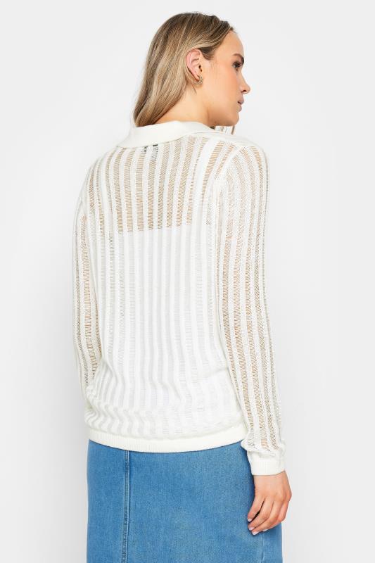 LTS Tall Womens Ivory White Collared Crochet Jumper | Long Tall Sally 3