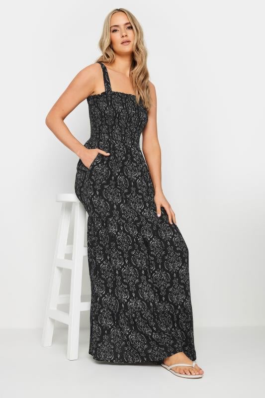 LTS Tall Women's Black Aztec Print Shirred Maxi Dress | Long Tall Sally 3