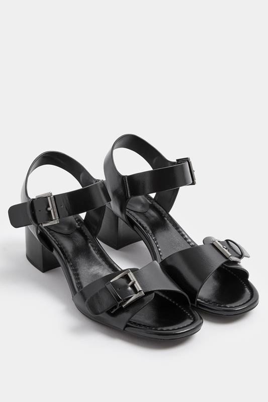 LTS Black Buckle Block Heel In Standard Fit