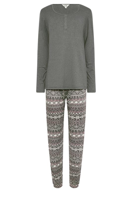 LTS Tall Women's Grey Fairisle Print Soft Touch Pyjama Set | Long Tall Sally 5