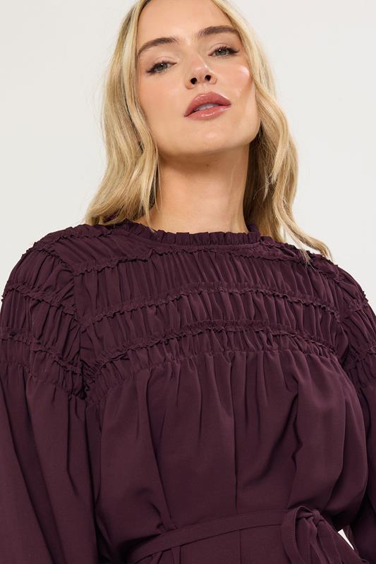 LTS Tall Purple Shirred Long Sleeve Midi Dress | Long Tall Sally 4