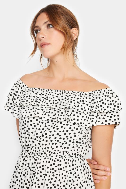 LTS Tall Women's White Polka Dot Bardot Frill Maxi Dress | Long Tall Sally 5