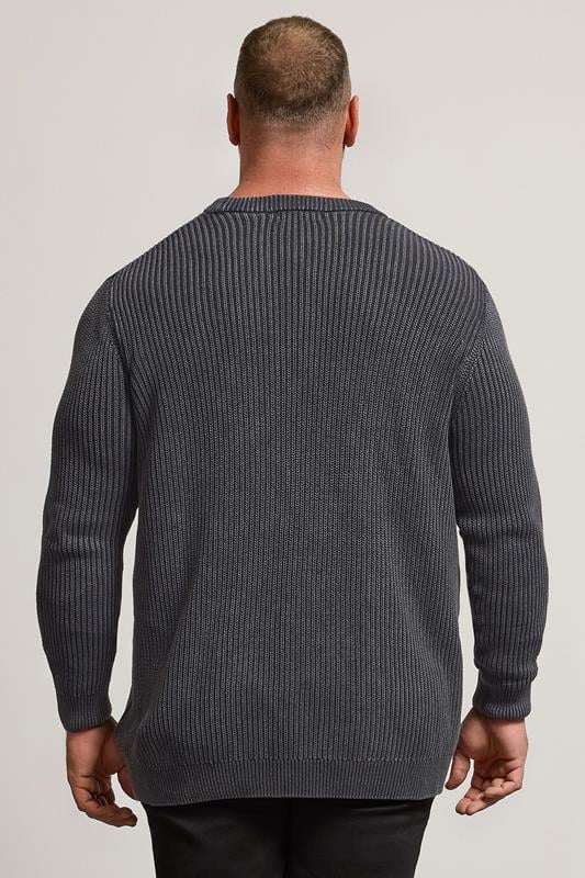 BadRhino Big & Tall Charcoal Grey Acid Wash Jumper | BadRhino 3