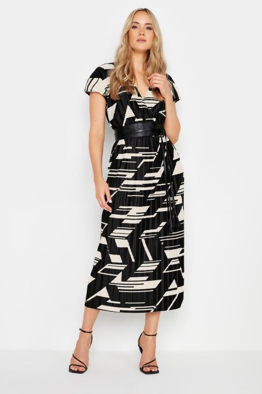 LTS Tall Women's Black Abstract Print Pleat Midi Dress | Long Tall Sally 1