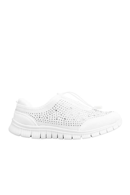 White Diamante Embellished Trainer in Extra Wide Fit | Yours Clothing 7
