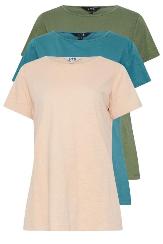 LTS Tall 3 PACK Pink & Khaki Green Scoop Neck T-Shirts 8