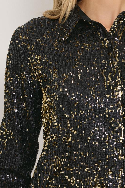 LTS Tall Black & Gold Sequin Embellished Shirt | Long Tall Sally 5