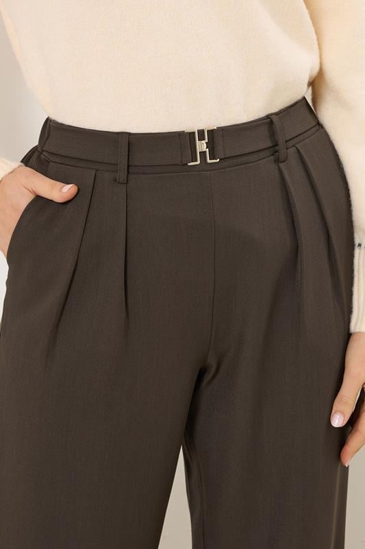 LTS Tall Women's Chocolate Brown Buckle Wide Leg Trousers | Long Tall Sally 4
