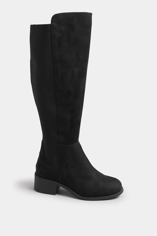 Black Faux Suede Elasticated Knee High Boots In Extra Wide EEE Fit | Yours Clothing 1