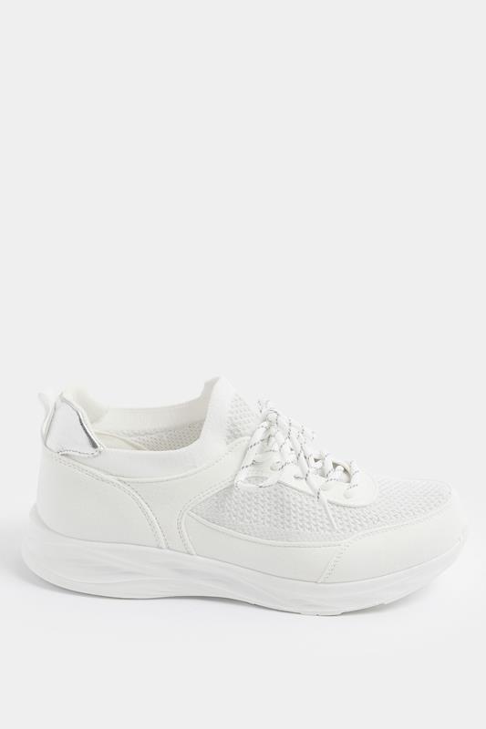White Knitted Trainers In Extra Wide EEE Fit | Yours Clothing 2